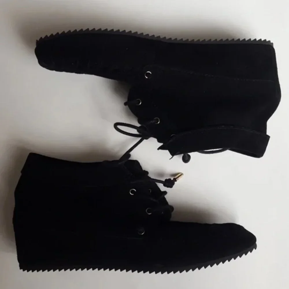 SUDINI New JENNA Womens 10 Suede Leather Comfort Stylish Wedge Bootie Boot BLACK